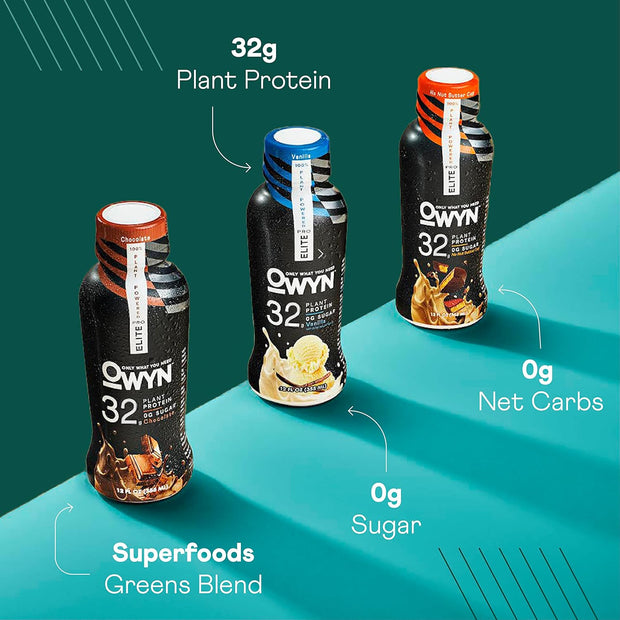 OWYN Only What You Need Pro Elite Vegan High Protein Keto Shake, 32g Protein, 9 Amino Acids, Omega-3, Prebiotics, Workout and Recovery, 0g Net Carbs, Zero Sugar (Variety, 12 Fl Oz (Pack of 12))