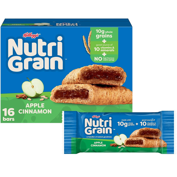 Nutri-Grain Breakfast Bars, Made with 10g Whole Grains, Snack Bars, Apple Cinnamon, 20.8oz Box (16 Count)