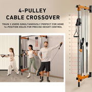 Wall-Mounted Folding Smith Machine Home Gym, All-in-One Compact Power Cage & Cable Pulley Trainer with 125–250LB Dual-User Resistance Band System for Home, Garage, Basement Fitness