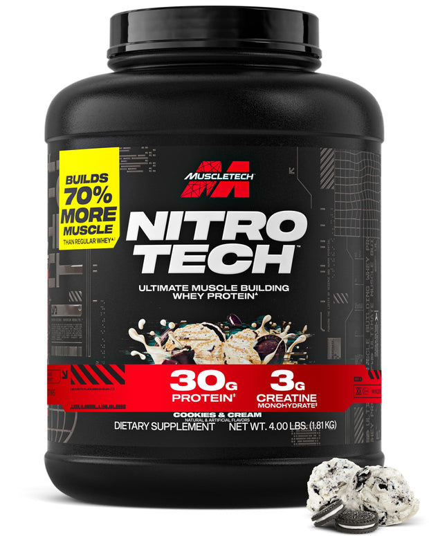 Muscletech Whey Protein Powder (Milk Chocolate, 2 Pound) - Nitro-Tech Ultimate Muscle Building Formula with Whey Protein Isolate - 30g of Protein, 3g of Creatine & 6.8g of BCAA - Packaging May Vary