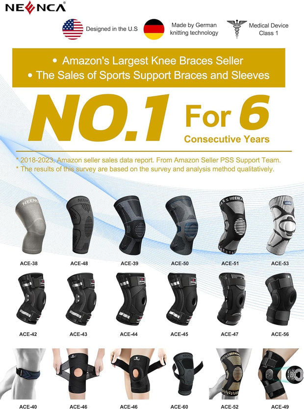 NEENCA Professional Knee Brace for Knee Pain, Hinged Knee Support with Patented X-Strap Fixing System, Medical for Pain Relief, Arthritis, Meniscus Tear, ACL, PCL, MCL, Runner, Sport -FSA/HSA Eligible