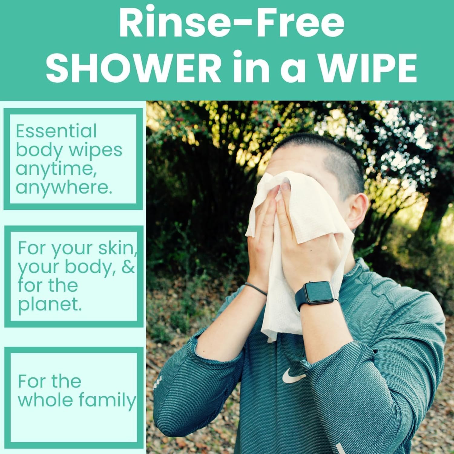 HyperGo XL Body Wipes for Women & Men – 12" x12" Rinse-Free Full Body Cleansing Wipes 20 Count Pack - Mint | Biodegradable, Hypoallergenic, Aloe-Infused | Gym, Festival, Camping Essentials