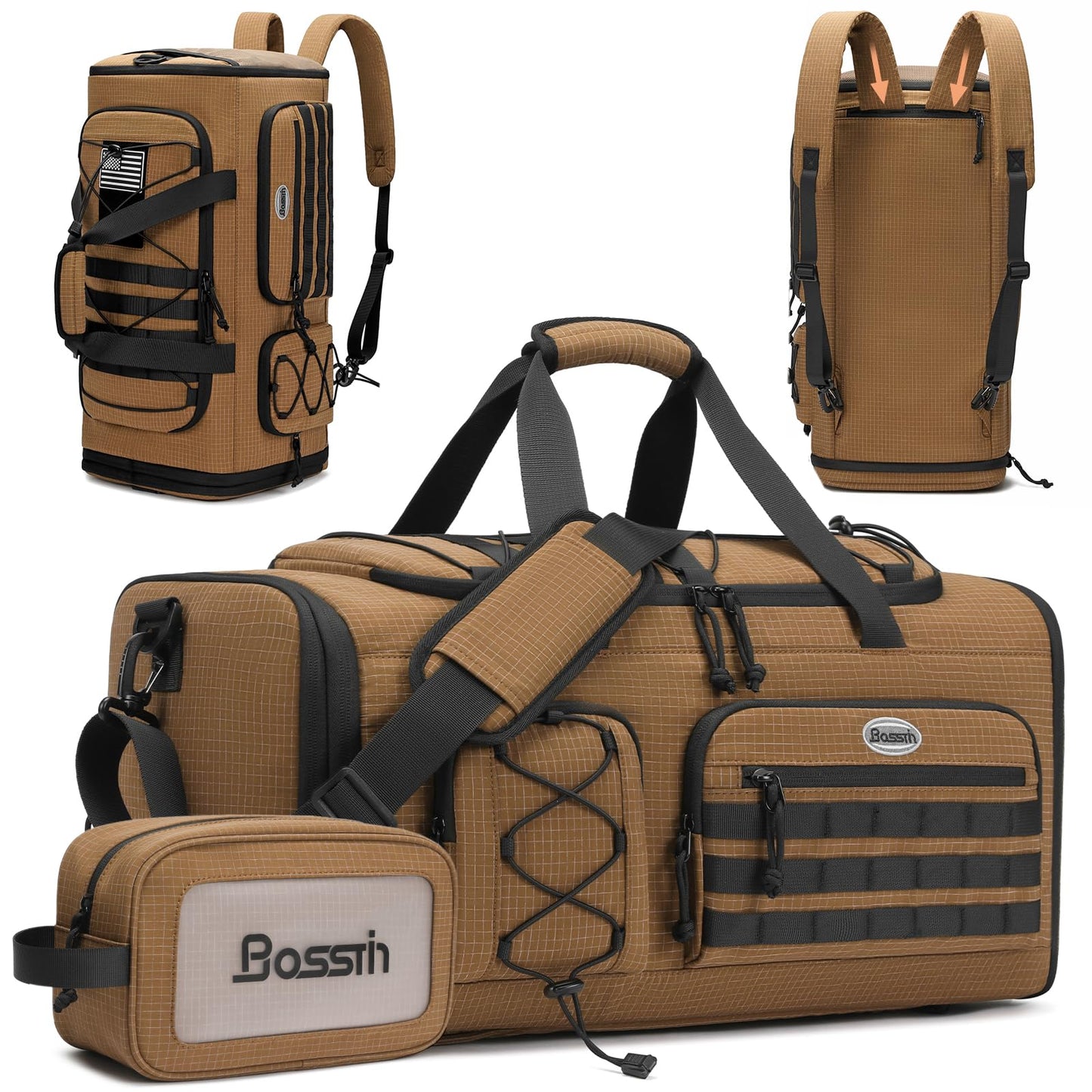 Bosstin Gym Bag for Men & Women, 45L Travel Duffle Sports Duffel Bag Gym Weekender Overnight Backpack with Shoe Compartment (Grey)