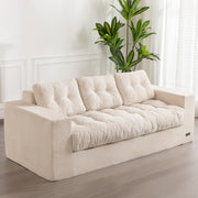 MAXYOYO 3 Seater Couch for Living Room, Boneless Couch with Tufted Cushion & Backrest, Upholstered Floor Sofa with Armrests, Sofa in A Box, No Assembly Required, Dark Grey