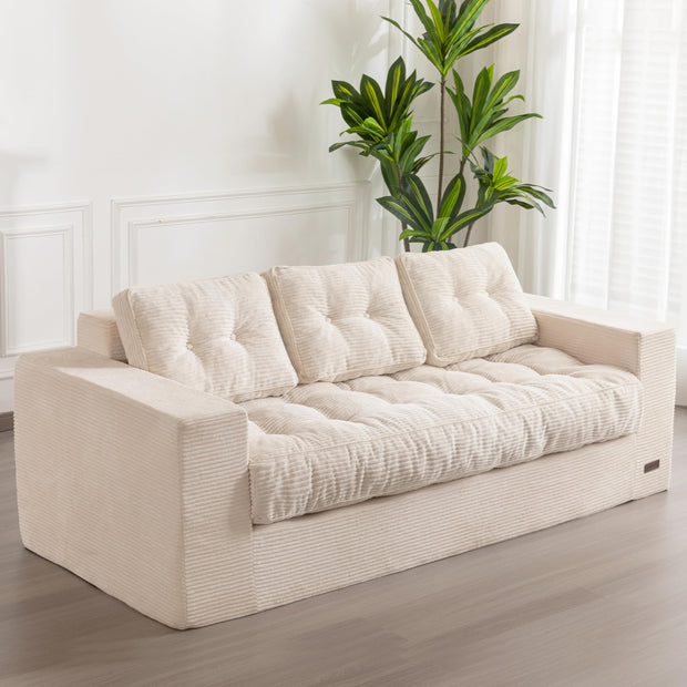 MAXYOYO 3 Seater Couch for Living Room, Boneless Couch with Tufted Cushion & Backrest, Upholstered Floor Sofa with Armrests, Sofa in A Box, No Assembly Required, Dark Grey