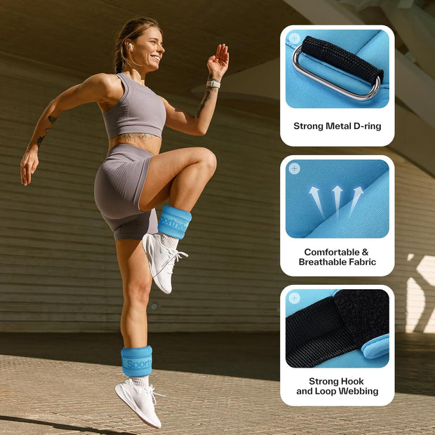 Sportneer Ankle Weights 0.5/1/2/3/5 LBS 1 Pair Wrist Leg Arm Weights for Women Men Kids Child with Adjustable Straps, Strength Weighted for Jogging Running Walking Fitness Gym Workout