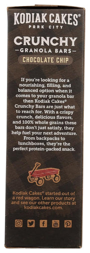 Kodiak Crunchy Granola Snack Bars, Chocolate Chip, High Protein, 100% Whole Grains, 1 box with 6 pouches (12 bars)