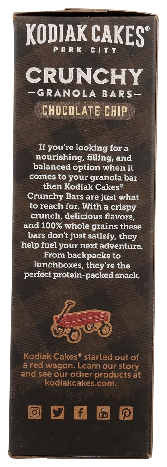 Kodiak Crunchy Granola Snack Bars, Chocolate Chip, High Protein, 100% Whole Grains, 1 box with 6 pouches (12 bars)