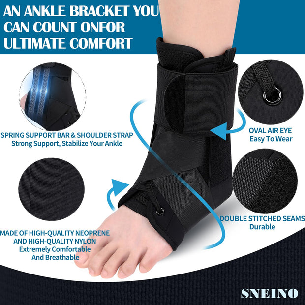 SNEINO Ankle Brace for Women & Men - Ankle Support Brace for Sprained Ankle, Ankle Stabilizer for Achilles, Tendon, Sprain, Injury Recovery, Lace up Ankle wrap for Running, Basketball, Volleyball (Medium)