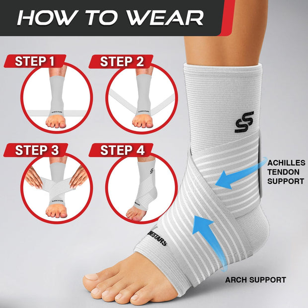 Sleeve Stars Ankle Brace for Women & Men, Ankle Wrap for Sprain, Compression Sleeve for Plantar Fasciitis Relief, Easy Customizable Support: w/ Removable Strap (Single/M:10"-12"/Black)