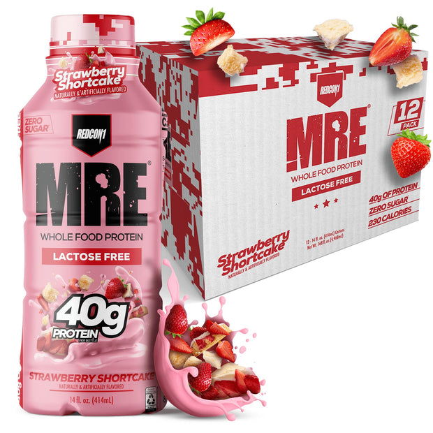 REDCON1 MRE Ready to Drink Protein Shakes, Blueberry Cobbler - Lactose + Whey Free RTD Protein Made with Real Whole Food Protein Blends - Keto-Friendly and Easy to Digest Nutritional Shake (12 Pack)