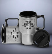 Personalized 14oz Travel Mugs Stainless Steel - 10 Pack - Custom Text, Logo - Stainless Steel