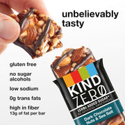 KIND ZERO Added Sugar Bars, Keto Snack, Dark Chocolate Nuts and Sea Salt, Good Source of Fiber, Gluten Free, Low Sugar, 6g Protein, 30 Count