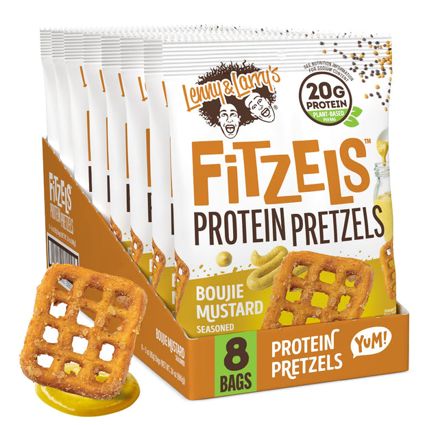 Lenny & Larry's FITZELS Protein Pretzels (Cinnamon Buns) 8 Individual Bags 3 oz Each – High Protein Snacks with 20g of Plant Based Protein – Healthy Vegan Pretzels – Delicious Salty Taste