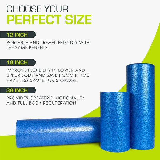 ProsourceFit High Density Foam Rollers 12 - inches Long, Firm Full Body Athletic Massage Tool for Back Stretching, Yoga, Pilates, Post Workout Muscle Recuperation, Black/Green