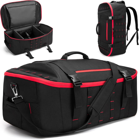 65L Tactical Duffle Bag Gym Bag with Backpack Straps, Wet Pocket and Detachable Dividers, Duffle Backpack for Travel, Sports and Military, Black