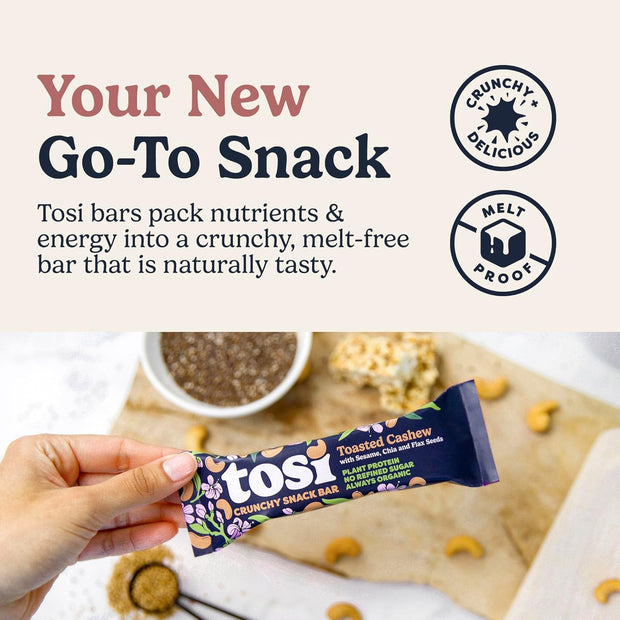 Tosi Cashew Variety Pack Protein Bars, Plant Based with Nuts, Gluten-Free Crunchy Snacks, Vegan, Organic, Flax & Chia Seeds, Soy-Free, Omega 3s, 5G Protein, 1 oz, 12-Pack