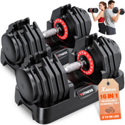 XDDIAS Adjustable Dumbbell Set of 2-25LB/55LB Set-1Sec Adjustable Dumbbell Weights-5 in 1 Free Weights Dumbbells Set with Effortless Tray/No-Slip Handle-Compact Size for Women/Men at Home Gym