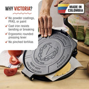 Victoria 8 Inches Cast Iron Tortilla Press, Roti Maker and Tortilladora, Pataconera Seasoned with Flaxseed Oil, Made in Colombia
