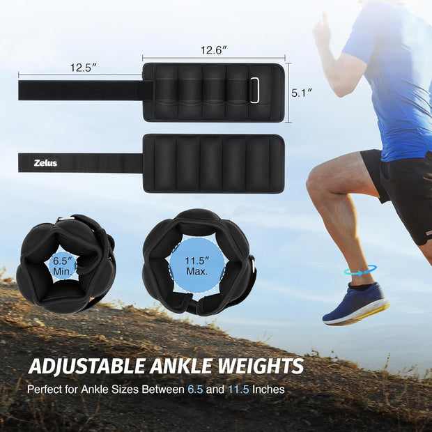 ZELUS 1 Pair Adjustable Ankle Weights, 2 4 6 8 10 lb Modularized Leg Weight Straps for Women Men, Weighted Ankle Weight Set with Removable Sandbags, 1-5 lb per Ankle Strap for Gym Yoga Jogging Walking