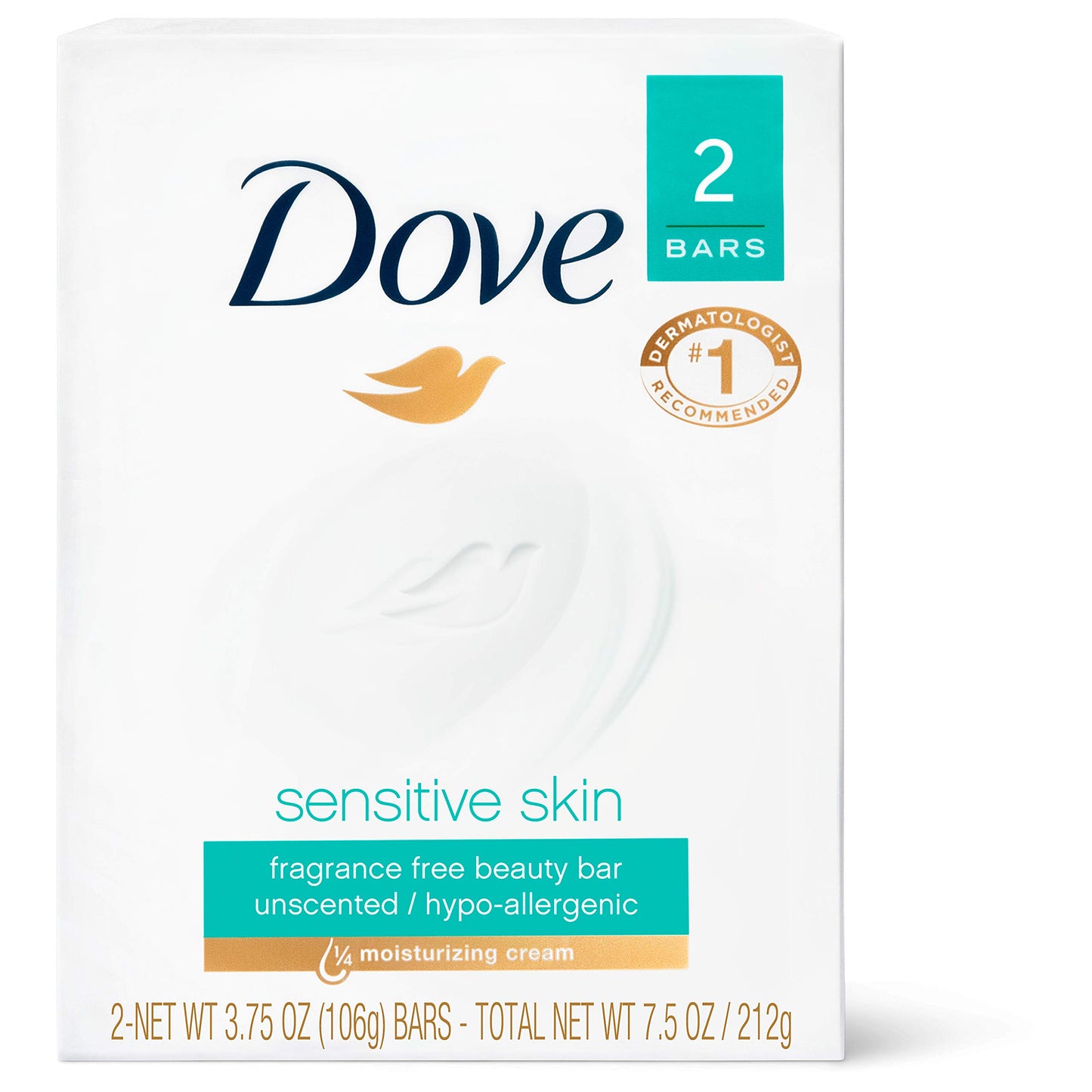 Dove Beauty Bar More Moisturizing Than Bar Soap for Softer Skin, Fragrance-Free, Hypoallergenic Beauty Bar Sensitive Skin With Gentle Cleanser 3.75 oz 14 Bars
