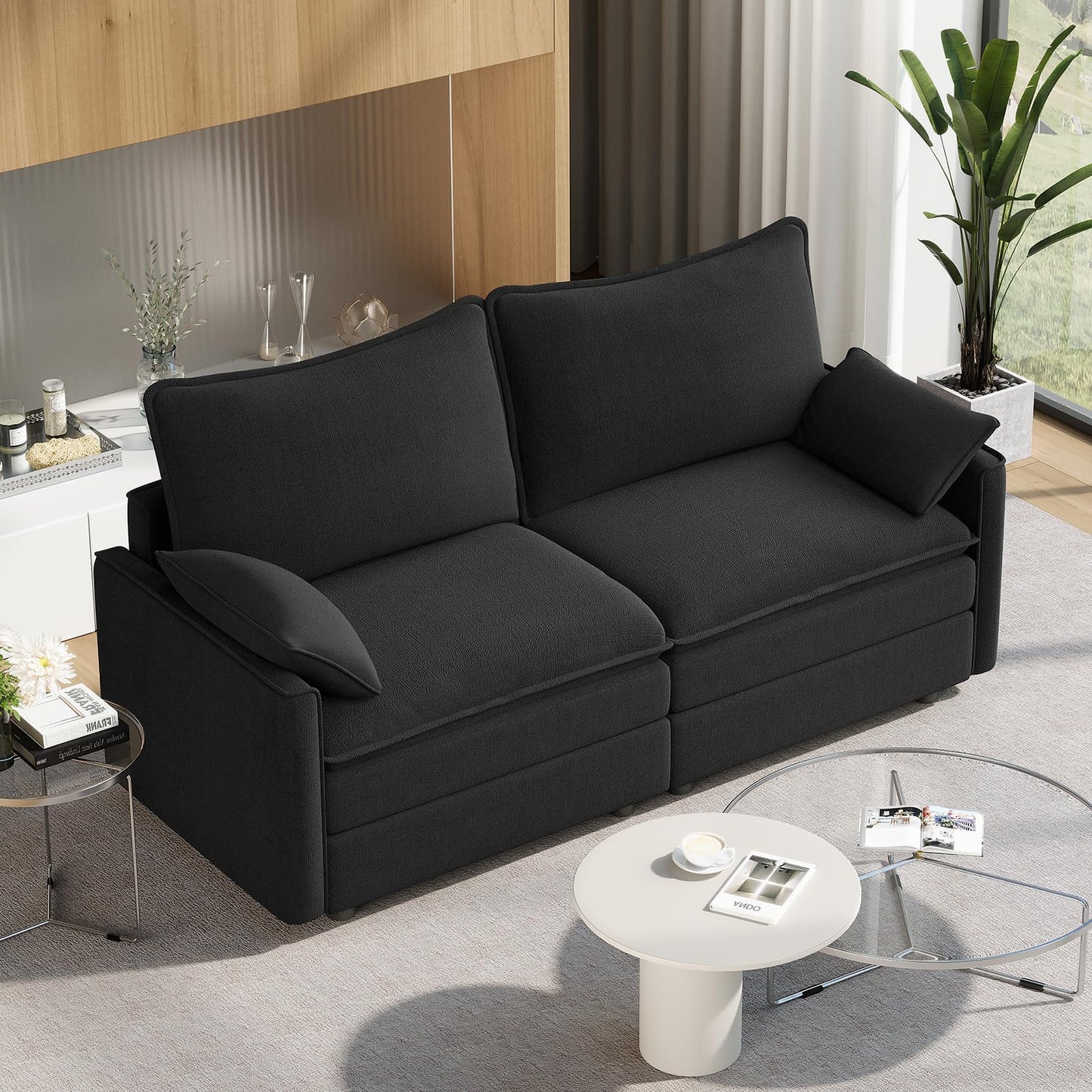 Vesgantti 108" Modular Sectional Sofa, Comfy Cloud Couch with Movable Ottoman Deep Seat Chenille L Shaped Modular Sofa, Sectional Couches for Living Room, Bedroom and Apartment, Beige