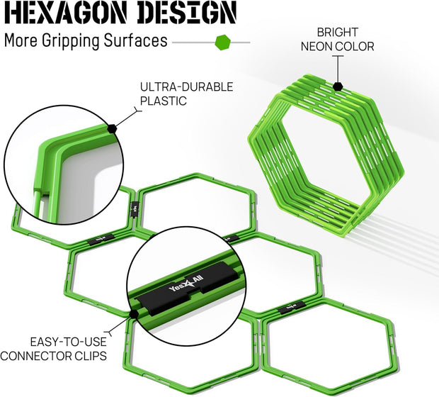 Yes4All Hex Agility Rings/Speed Rings with Carrying Bag – Hexagon Rings, Agility Hurdles for Agility Footwork Training