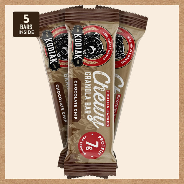Kodiak Cakes Chewy Granola Snack Bars, Chocolate Chip, High Protein, 100% Whole Grains, 12 boxes with 5 bars each (60 bars total)