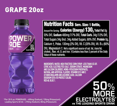 POWERADE Sports Drink Grape, 20 Ounce (Pack of 24)