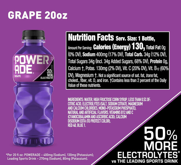 POWERADE Sports Drink Grape, 20 Ounce (Pack of 8)