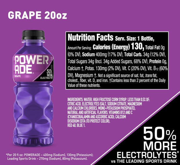 POWERADE Sports Drink Grape, 20 Ounce (Pack of 8)