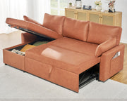 VanAcc Sleeper Sofa, Sofa Bed- 2 in 1 Pull Out Couch Bed with Storage Chaise, Sleeper Couch for Living Room, Grey Linen