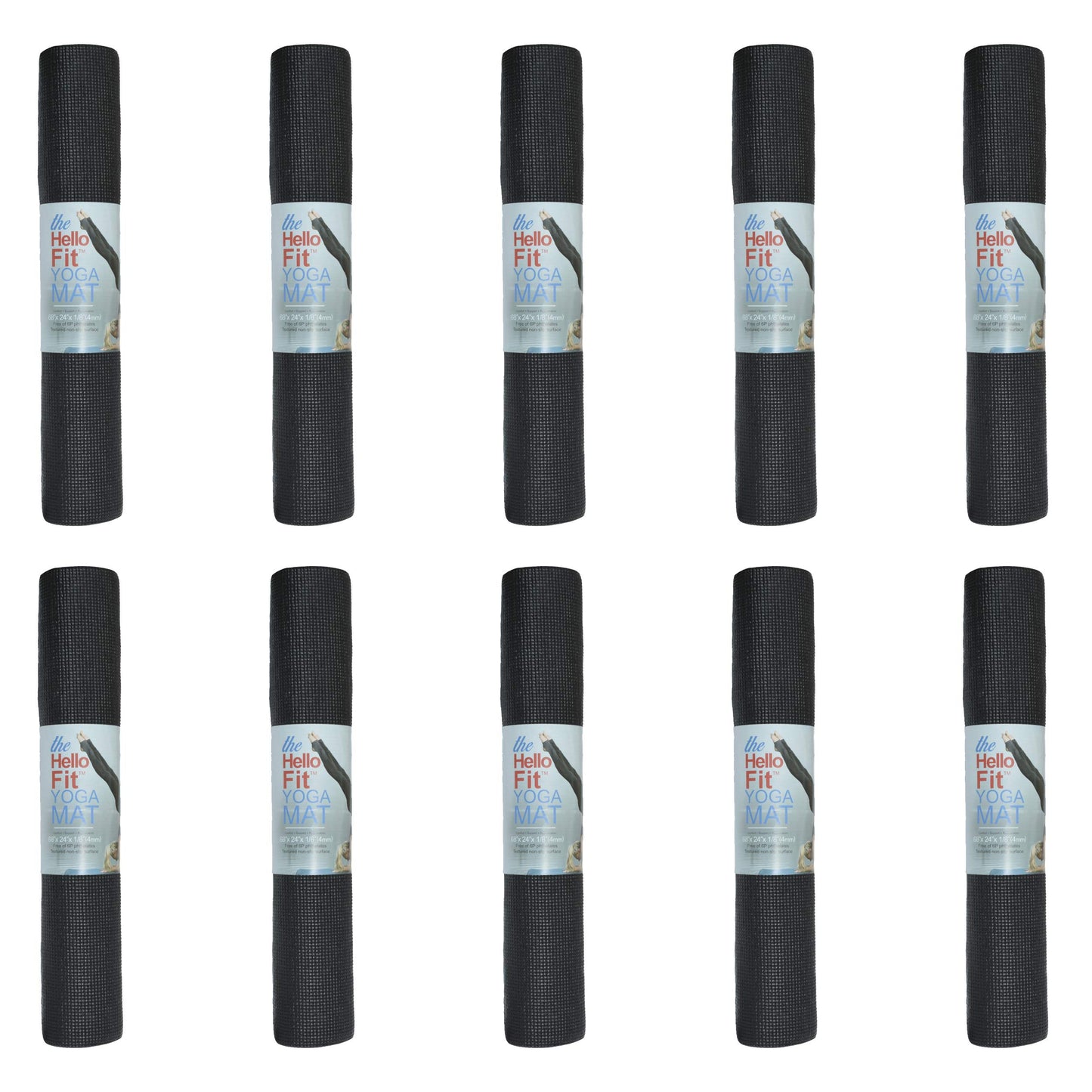 Hello Fit 10-Pack Yoga Mat, 68" x 24" Non Slip Exercise Mat, 4mm Thick Gym Mat for Fitness and Stretching, Bulk Non Toxic Yoga Mats for Schools and Studios