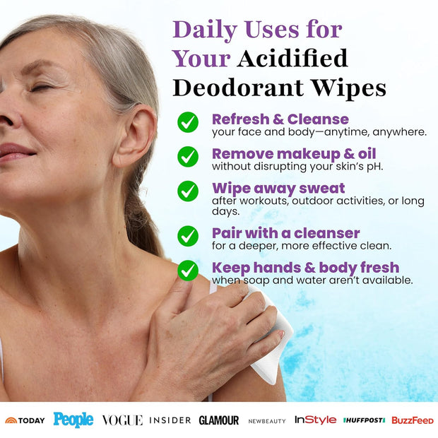 Zero Trace Travel Deodorant Wipes - 60 Count- 24 Hour Odor Control - Aluminum Free Hypoallergenic Deodorant For Women and Men - Individually Wrapped Underarm & Body Wipes - Uscented Bare Fresh