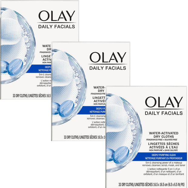 Olay Daily Deeply Clean 2-in-1 Water Activated Cleansing Face Cloths 33ct (Pack of 4)