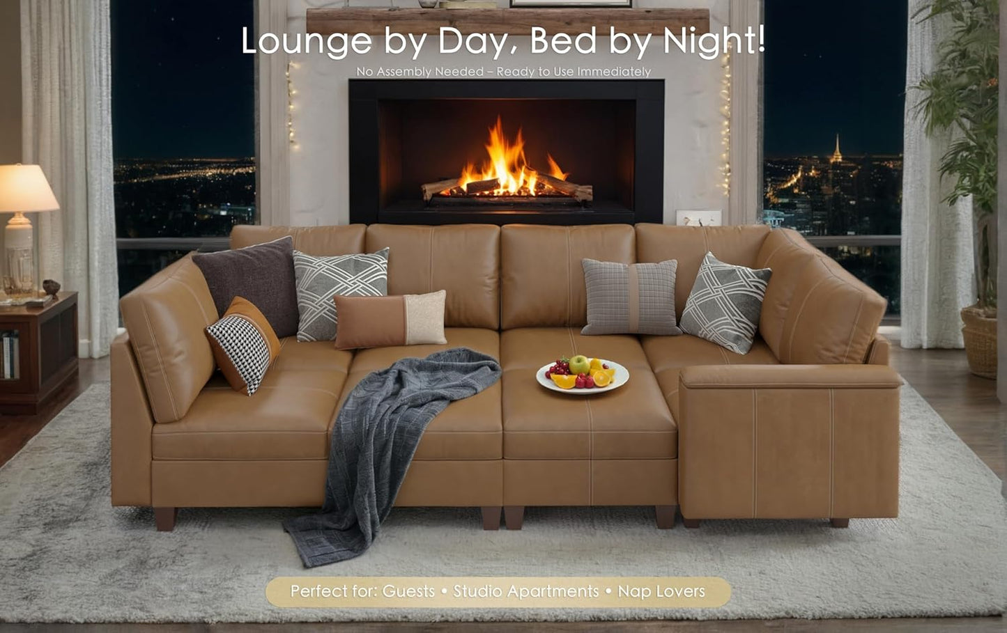Faux Leather Modular Sectional Couches for Living Room, Modular Convertible U-Shaped Sectioanl Sofa with Storage & Ottoman, Brown