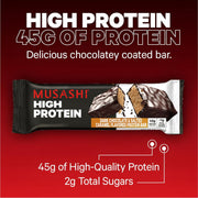 MUSASHI High Protein Bar, 45g Protein, <1g Total Sugars, Dark Chocolate & Salted Caramel, Post Workout and Protein Snack On The Go, 12 Pack of 3.2oz (90g) Bars