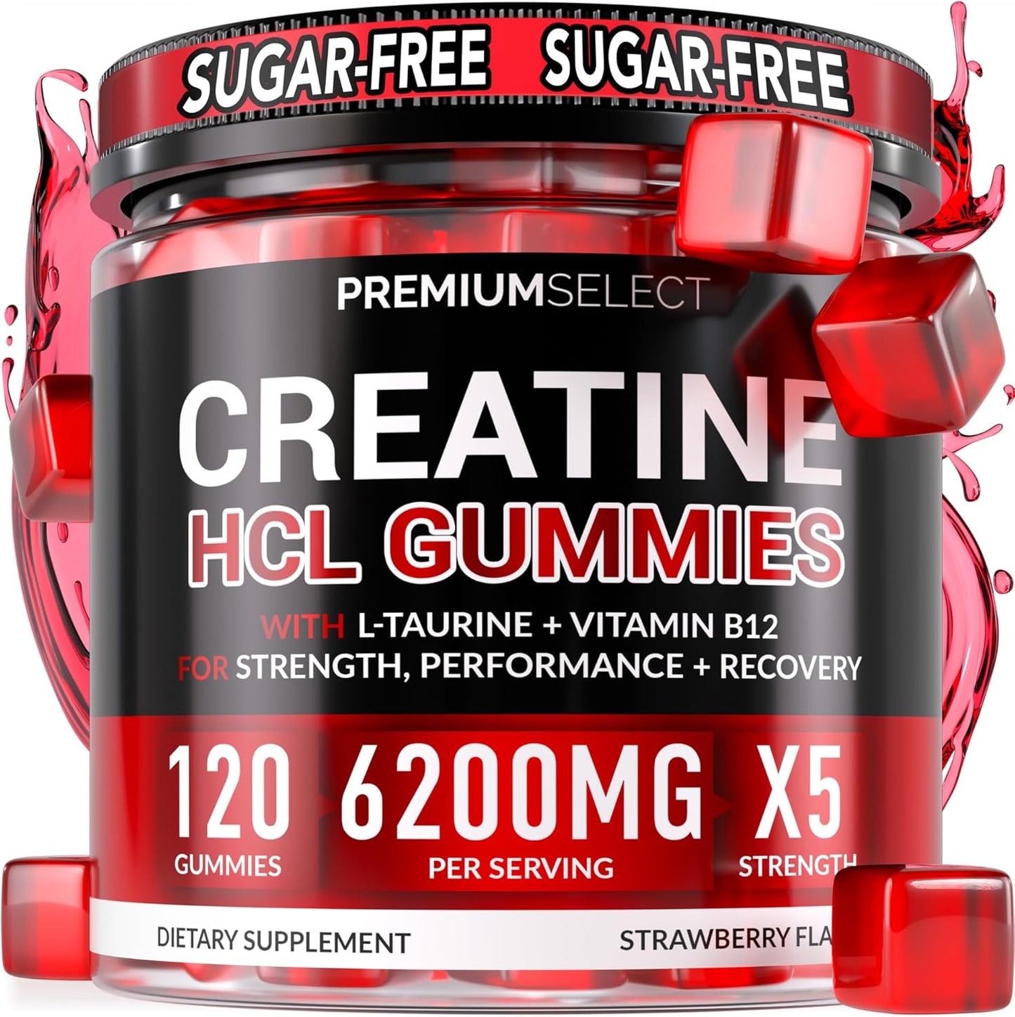 Creatine HCL for Adults 120 Gummies 6200mg - HCL Creatine Advanced Complex with L-Taurine + Vitamin B12 for Men & Women Muscle Strength & Builder, Energy Boost, Pre-Workout & Recovery Supplement