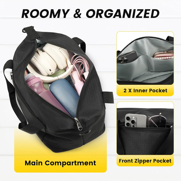 Vorspack Small Gym Bag - 14 Inches Duffle Bag for Travel Lightweight Duffel Bag for Men Women Personal Item Bag Weekender Bag for Travel Sports Gym - Black