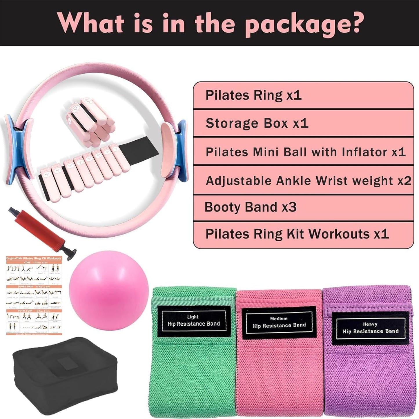 Pilates Ring and Ball Set, Adjustable Ankle Wrist Weights, Resistance Bands, Pilates Equipment for Home Workout Kit to Tone, Sculpt and Strengthen, Fitness Magic Circle Rings for Yoga Women