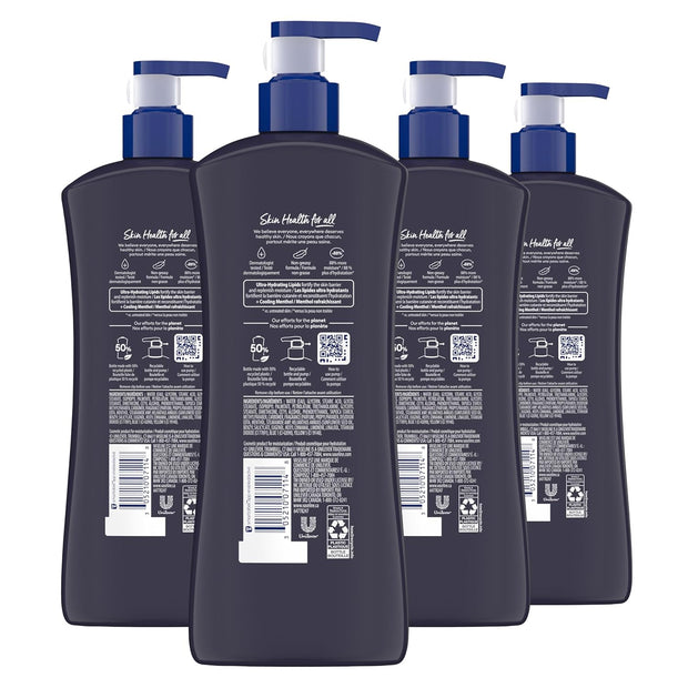 Vaseline Men Cooling Hydration 3-in-1 4 Pack for Dry Skin Face, Hands & Body Lotion for Men with Menthol & Ultra-Hydrating Lipids 20.3 oz