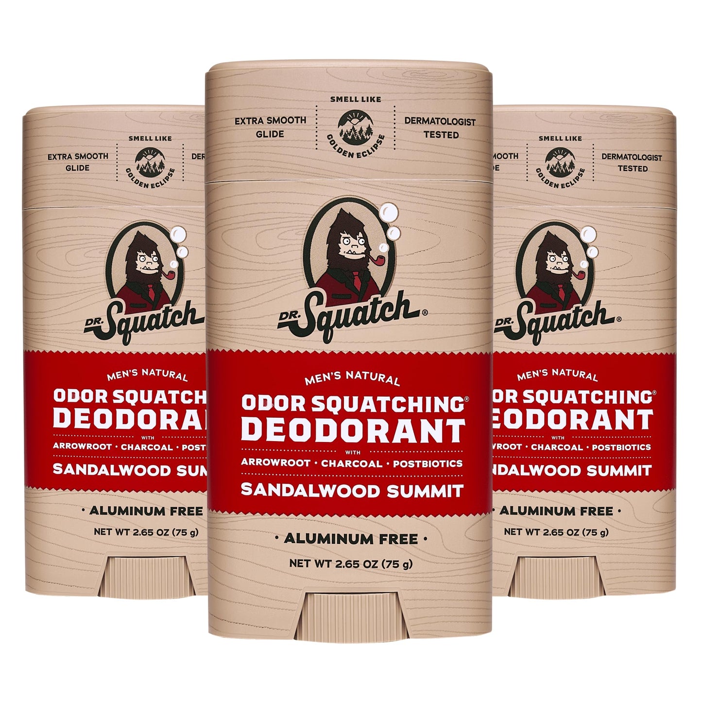 Dr. Squatch Natural Deodorant for Men 3 Pack – Odor-Squatching Men's Deodorant Aluminum Free (2.65 oz, 3 Pack)