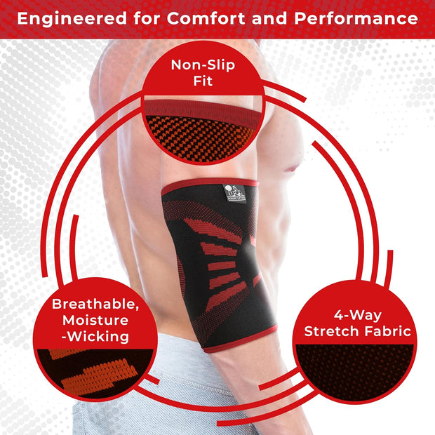 Nordic Lifting Elbow Compression Sleeves (1 Pair) – Support for Pain Relief, Tendonitis, Golfer’s & Tennis Elbow Recovery