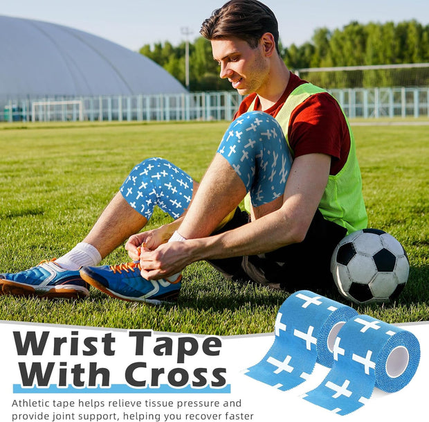 TrelaCo 1 Pcs Wrist Tape Baseball Cross Athletic 2in x 23ft Cotton Cross Wrist Tape Serrated Edges for Fingers Ankles Injury Wrap, Football Baseball Hockey Soccer (White)