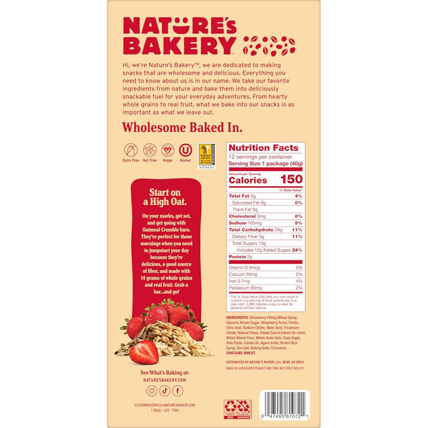 Nature's Bakery Oatmeal Crumble Bars, Strawberry, Real Fruit, Vegan, Non-GMO, Breakfast Bar, 7 Boxes With 12 Bars, 84 Count