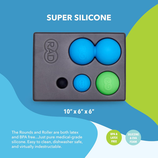 RAD All-in Kit – Foam Roller Set for Whole Body Massage & Myofascial Release – 7-in-1 Kit with Roller Stick, Yoga Block, Massage Balls – Muscle Recovery Tools for Mobility & Flexibility