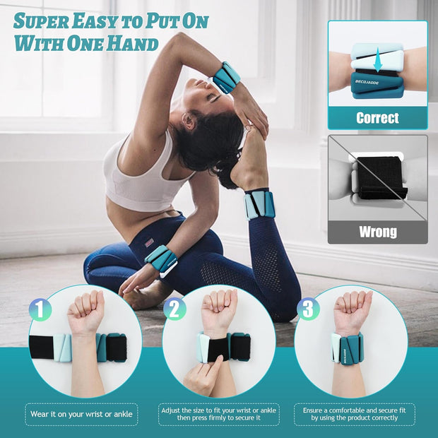 Wrist Weights for Women At Home Ankle Weights Set of 2 (1 lb /2 Lbs Each) Adjustable Weighted Wristbands Arm Leg Weights for Women Men Suitable for Walking Swimming Running Pilates Yoga Gym