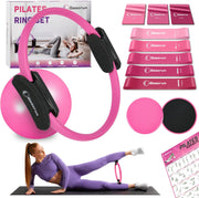 Pilates Ring Set Exercise Equipment with Exercise Bands Resistance Bands Set, Pilates Ball, Sliding Disks – Workout Equipment Home Gym Includes Complete Fitness Poster
