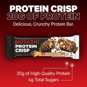 MUSASHI Protein Crisp Bar, 20g Protein, 4g Total Sugars, Chocolate & Peanut, Post Workout and Snack On The Go, 12 Pack of 2.1oz (60g) Bars