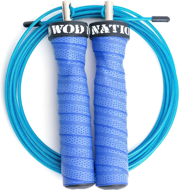 WOD Nation Attack Speed Jump Rope : Adjustable Jumping Ropes : Unique Two Cable Skipping Workout System : One Thick and One Light 11 Foot Cable : Perfect for Double Unders : Men and Women